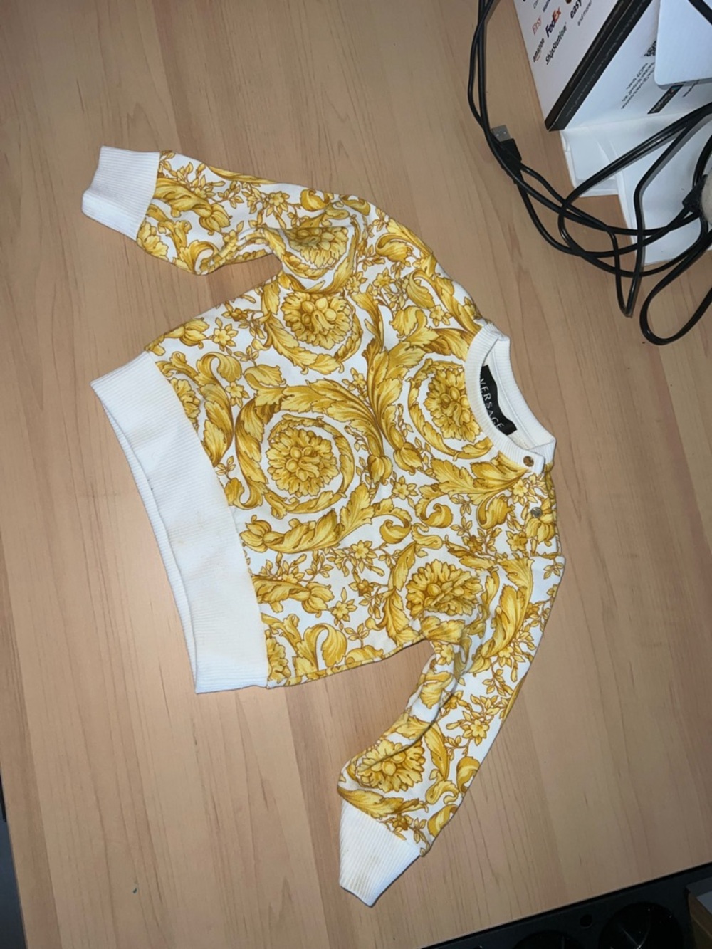 Yellow Baroque Print Crewneck Sweater